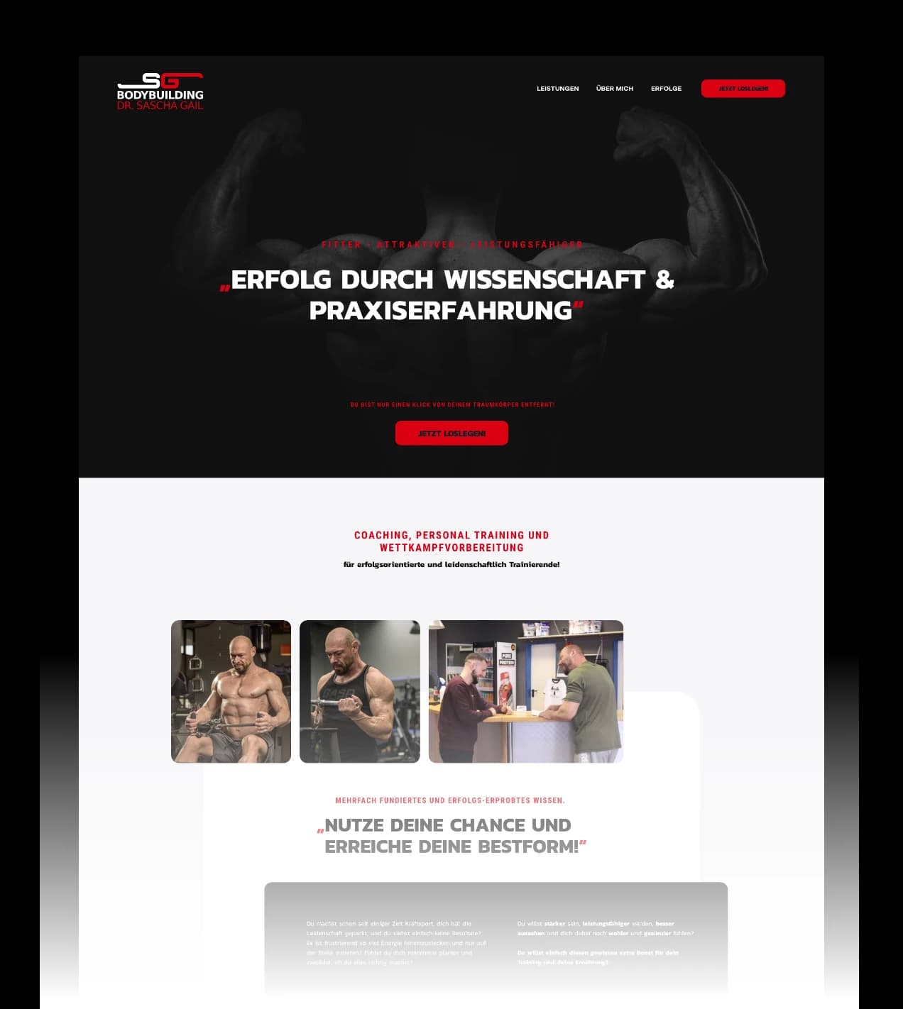 Ausschnitt der Webseite von Dr. Sascha Gail - Bodybuilding